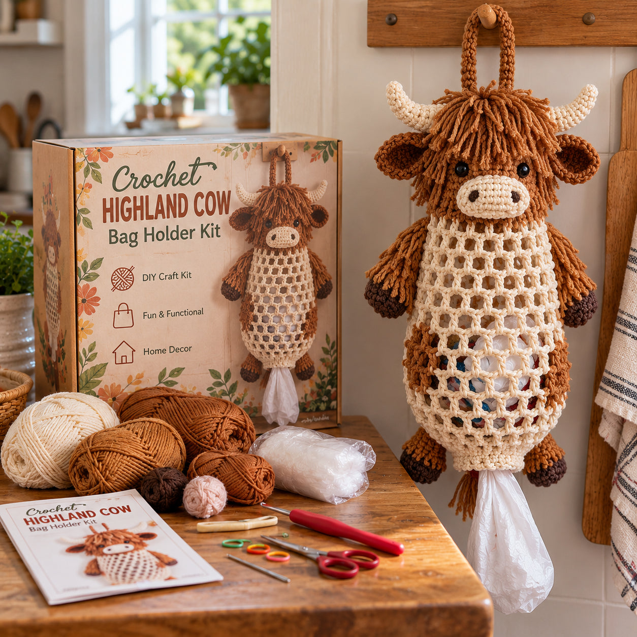 🧘Step-by-Step Guide Included🧶Crochet Animal Bag Holder Kit – Cute & Functional DIY Home Storage