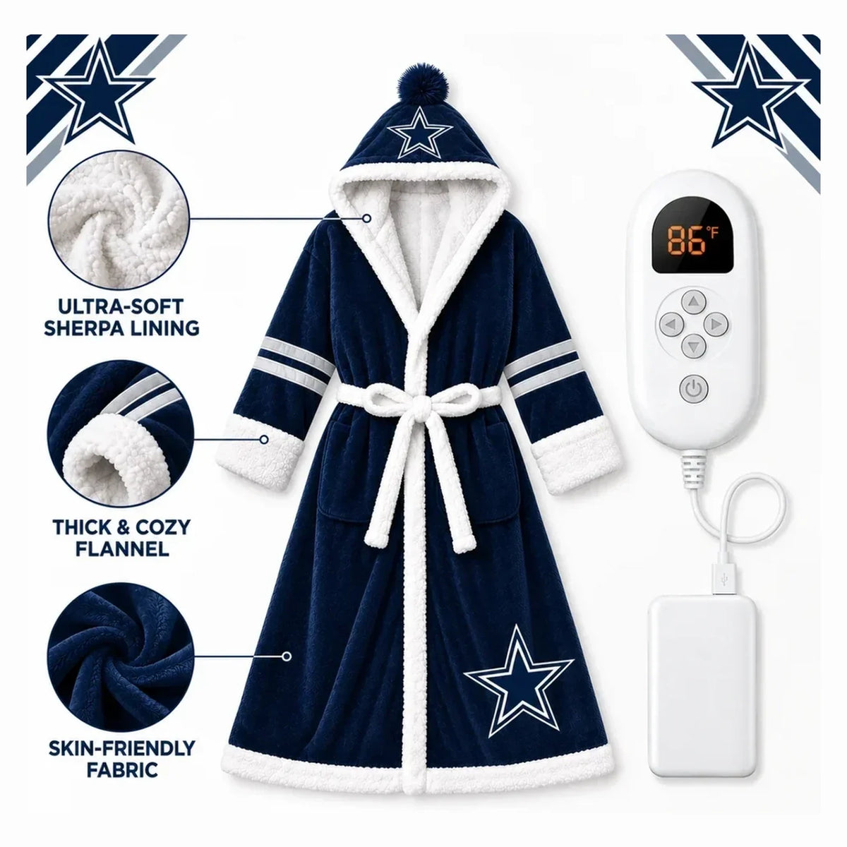 Cowboys USB Heated Sherpa Football Robe