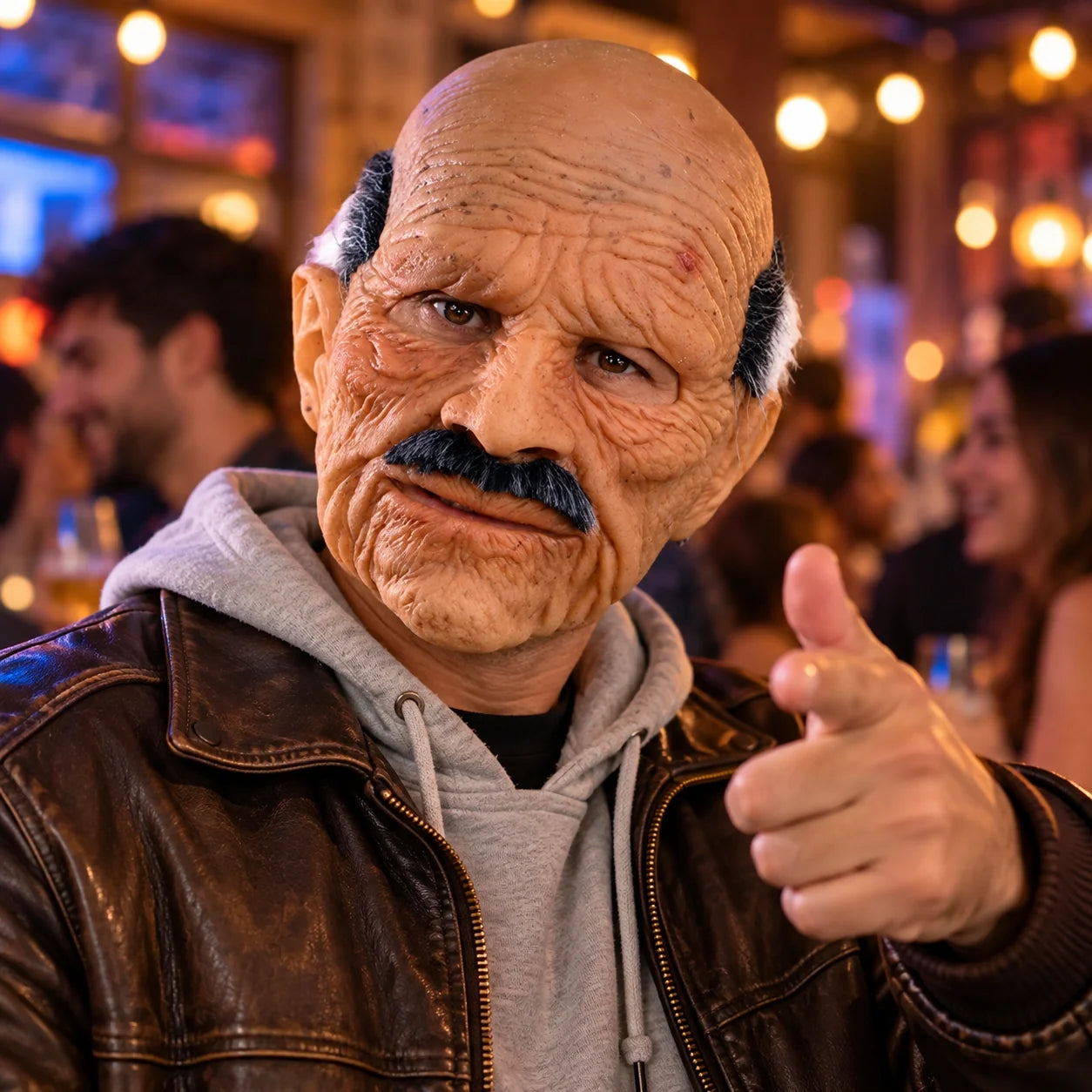 Friendly Smiling Grandpa Silicone Mask with Full Mustache