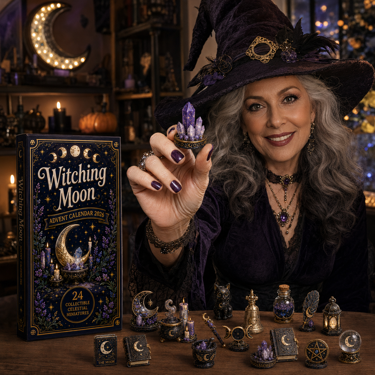 Witching Moon Advent Calendar 2026 – 24 Days of Celestial Miniatures, Mystical Moon Collectibles & Magical Gifts for Witchy Decor Lovers