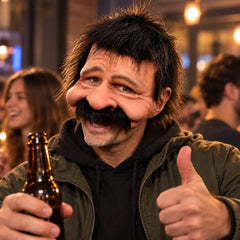 Wild-Haired Comedic Character Silicone Mask with Big Nose and Mustache