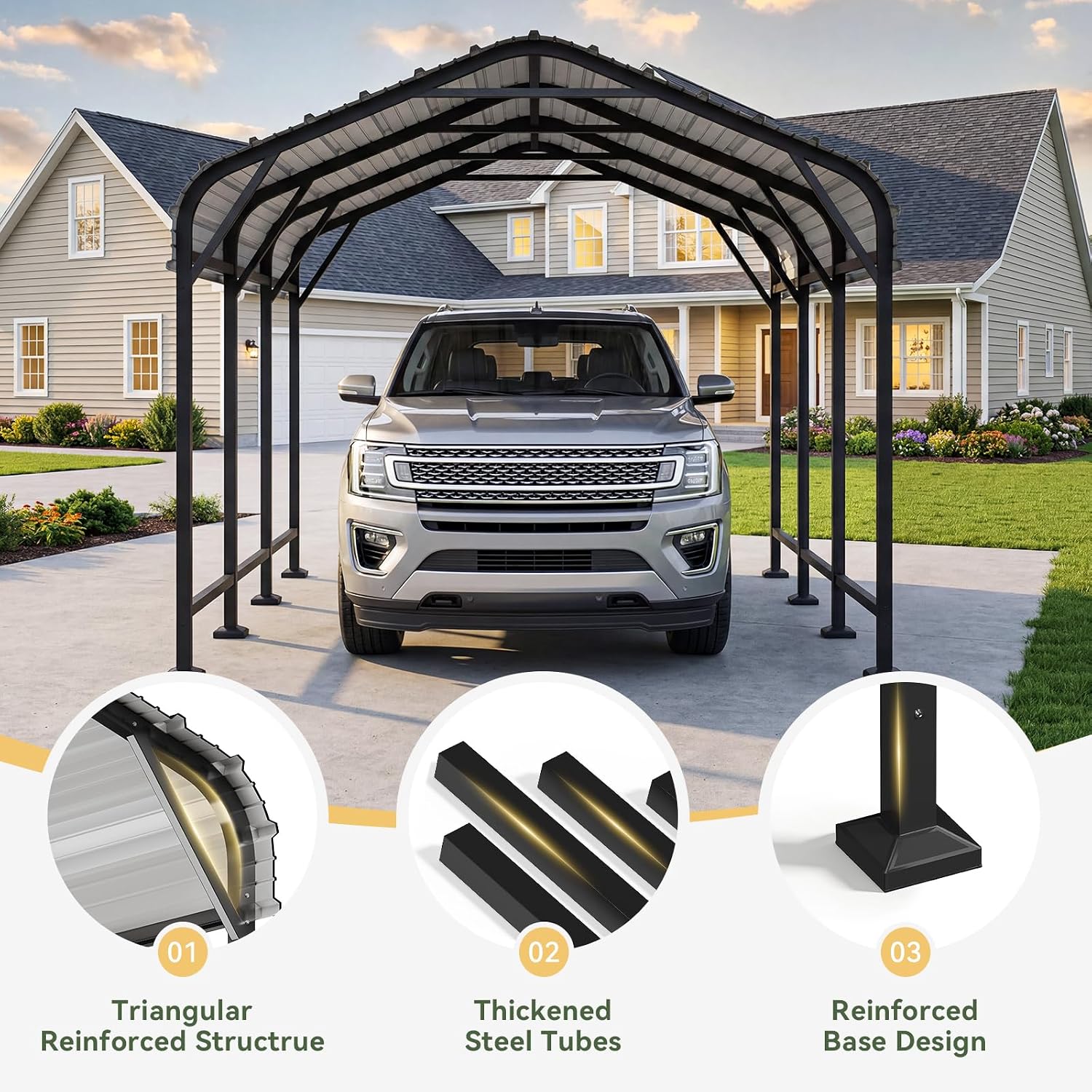 Aoxun 20x40 FT Metal Carport Heavy Duty Garage with Enhanced Base