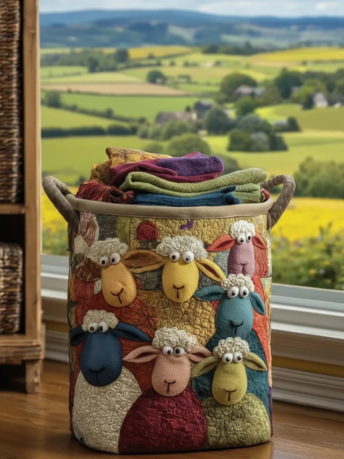 Sheep Heaven Quilted Laundry Basket