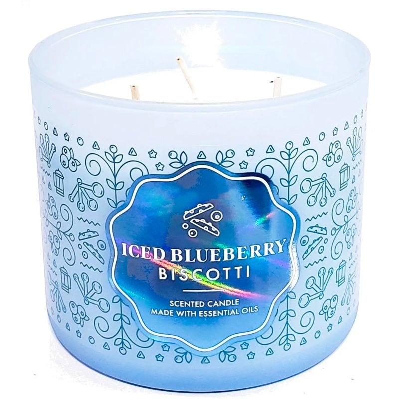 Blueberry Biscotti 3 Wick Candle Hologram Glass Style Jar