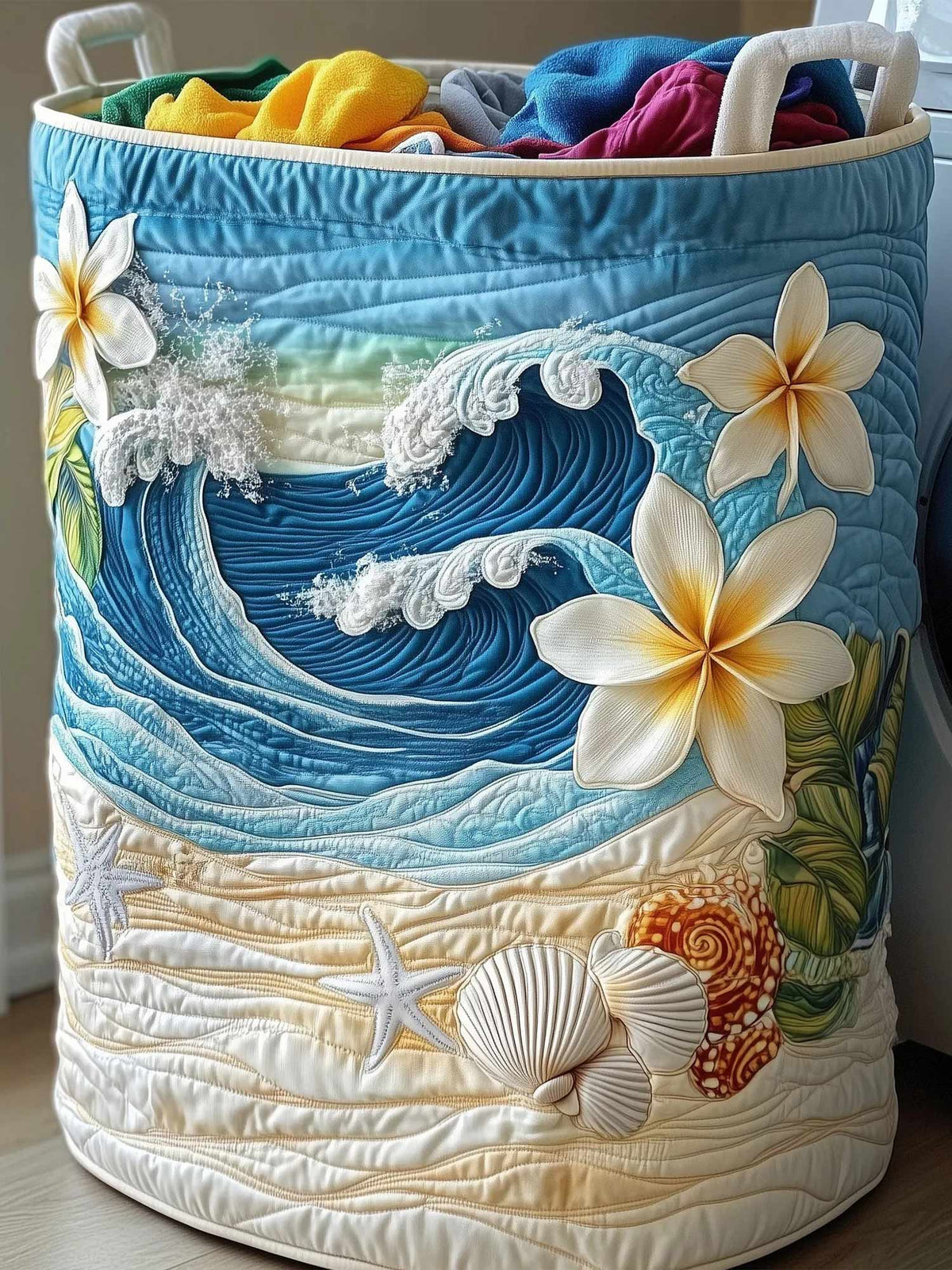 Plumeria Blossom Quilted Laundry Basket