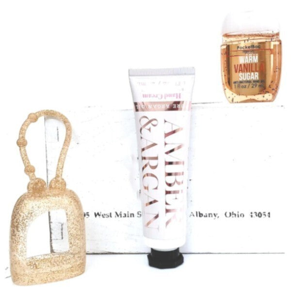 Amber & Argon Hand Cream, Vanilla Sugar PocketBac, Gold Holder