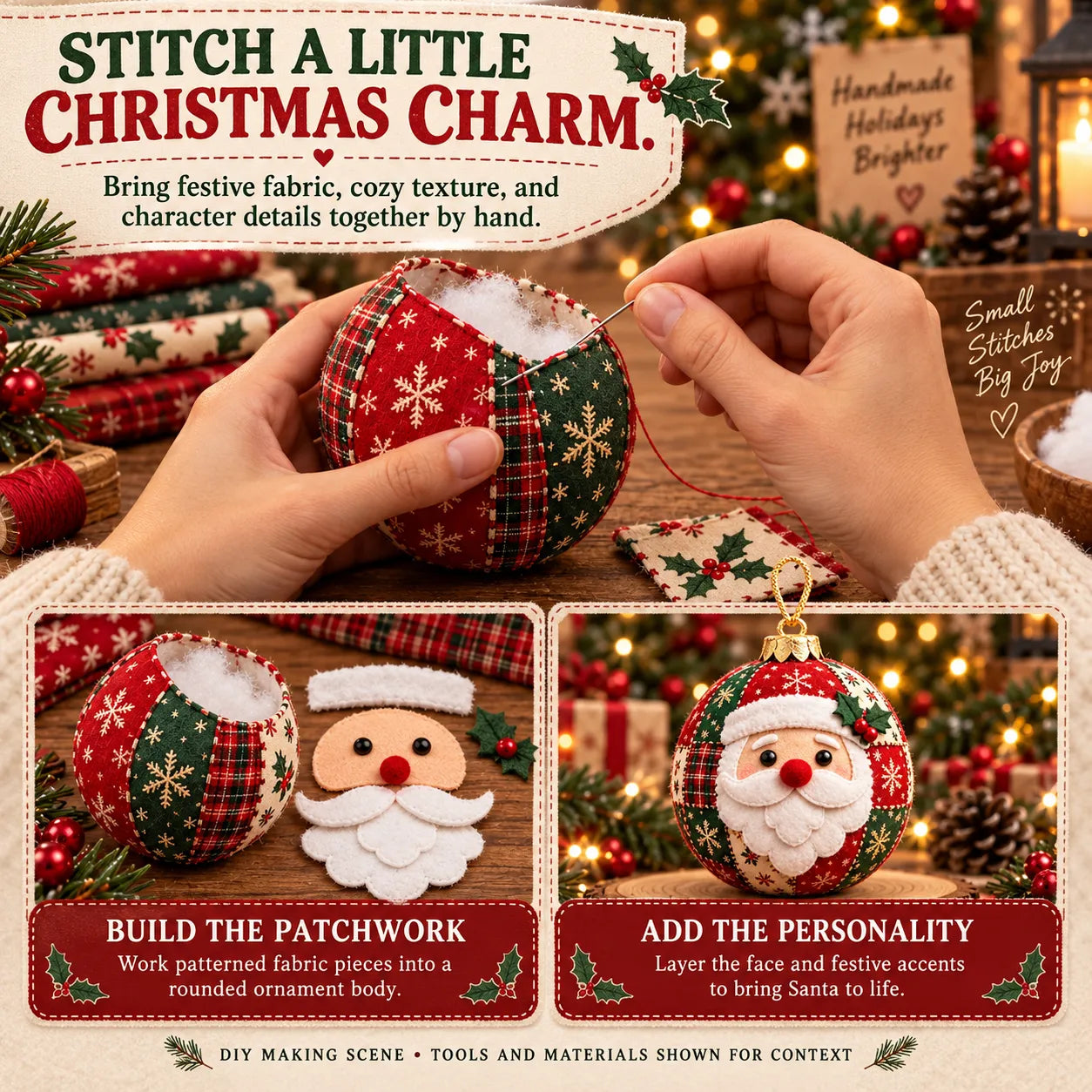 🎄Cozy Patchwork Christmas Ornament Collection-✨Relaxing DIY Craft to Create Stunning Christmas Artwork