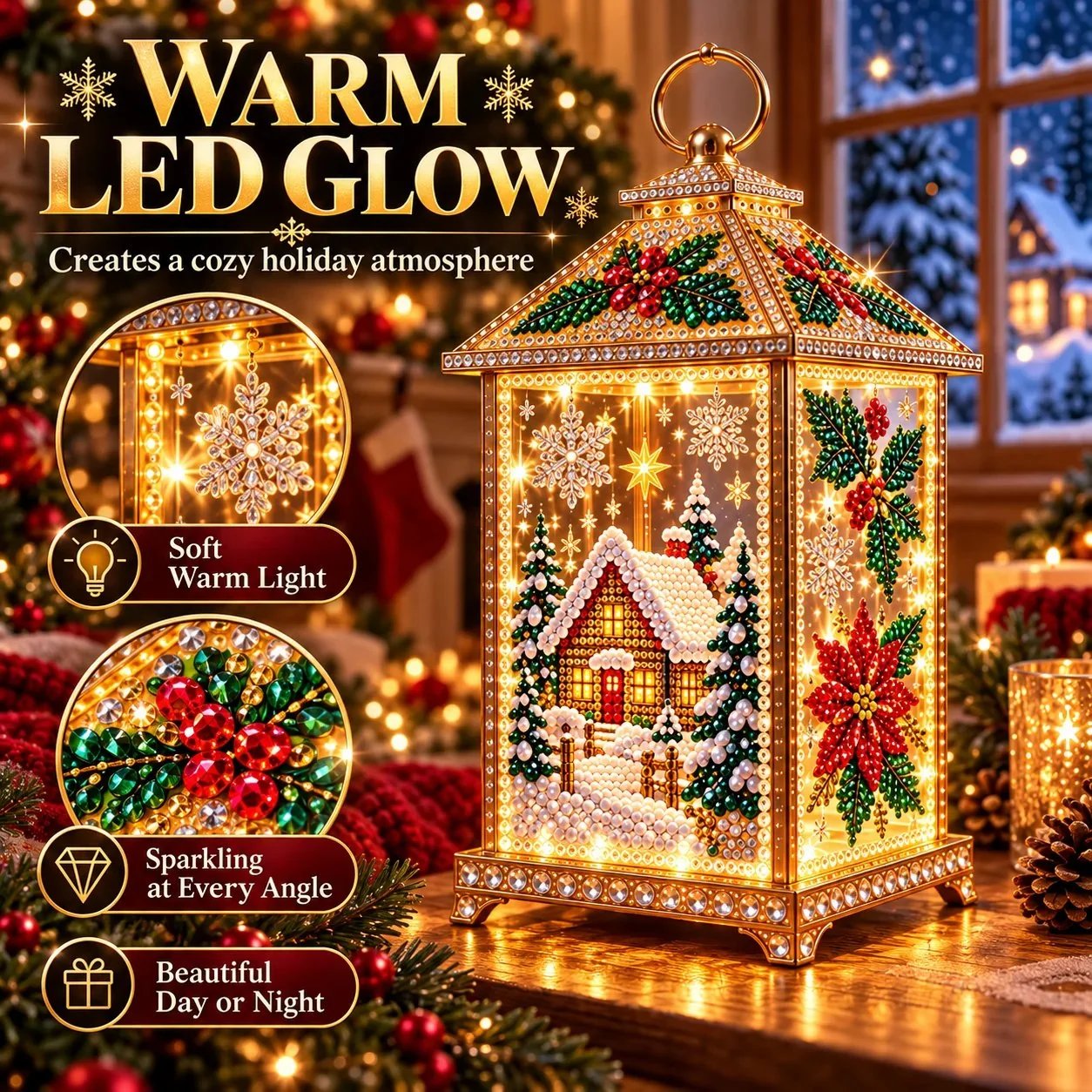 🧘Relaxing & Beginner-Friendly- ✨Christmas Glow (💎DIY Light-Up Diamond Art Lantern)