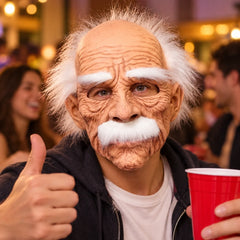 Wise Grandfather Silicone Mask with White Eyebrows and Walrus Mustache