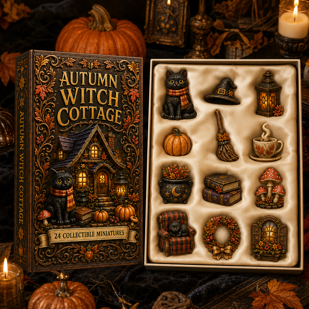 Autumn Witch Cottage Advent Calendar 2026 – 24 Cozy Witchy Miniatures, Black Cat Collectibles & Magical Fall Cottage Surprises,