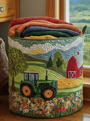 Green Tractor Dream Quilted Laundry Basket