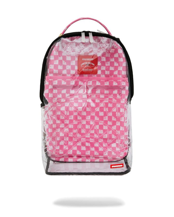 Clear Dlx Backpack - Checked Out (Pink Drip)
