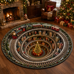 Christmas 3D Vortex Optical Illusion Round Rug, Non Slip Decorative Floor Mat, Festive Visual Trap Design, Xmas Home Decoration Gift for Family and Holiday Party Lovers