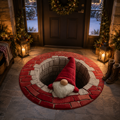 Christmas 3D Vortex Optical Illusion Round Rug, Non Slip Decorative Floor Mat, Festive Visual Trap Design, Xmas Home Decoration Gift for Family and Holiday Party Lovers