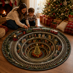 Christmas 3D Vortex Optical Illusion Round Rug, Non Slip Decorative Floor Mat, Festive Visual Trap Design, Xmas Home Decoration Gift for Family and Holiday Party Lovers