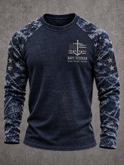 Men's Navy Veteran Print Casual Top