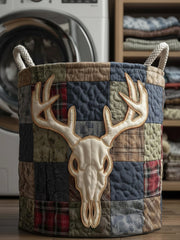 Patchwork Deer Quilted Laundry Basket