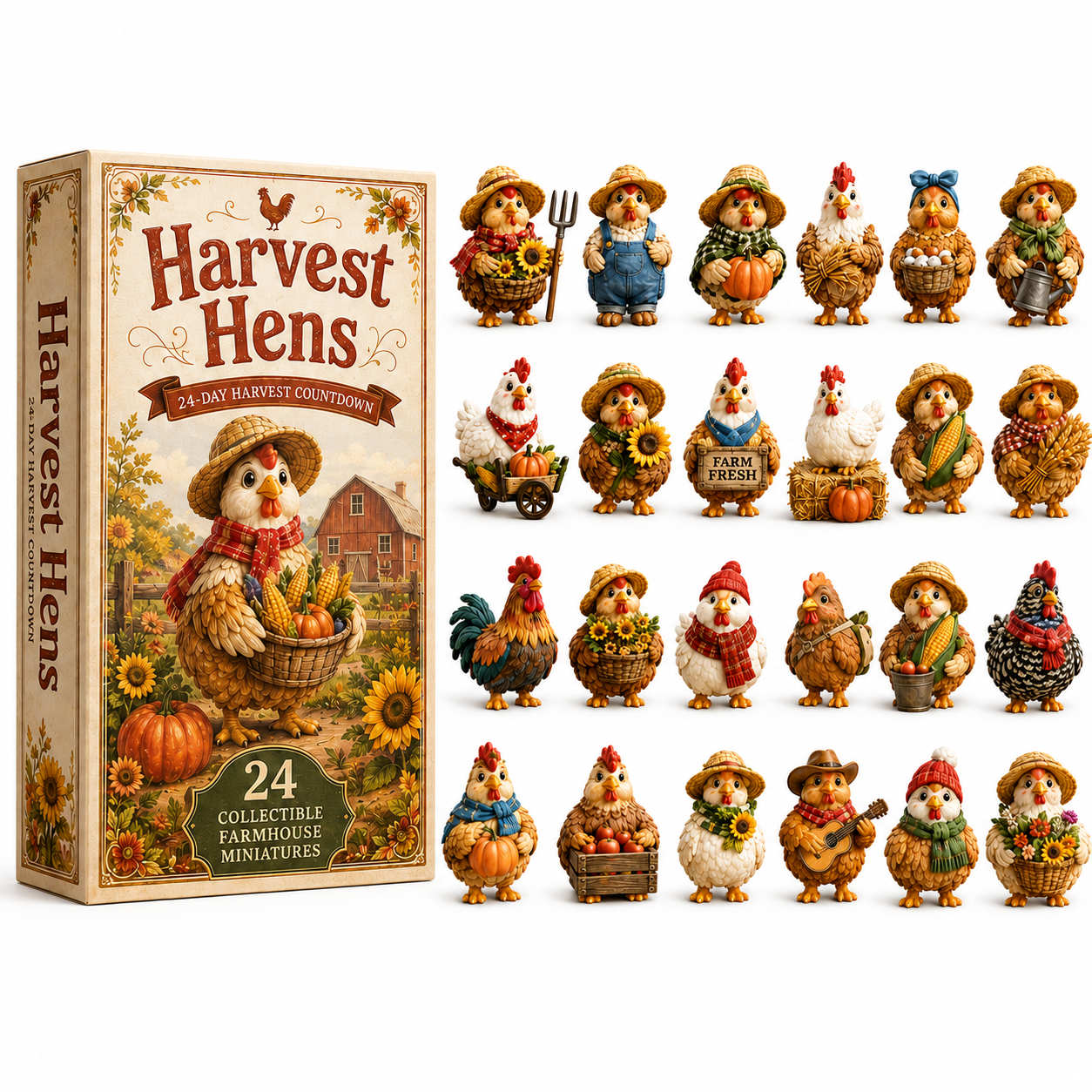 Harvest Hens Advent Calendar 2026 – 24 Days of Farmhouse Chicken Collectibles, Autumn Harvest Surprises & Gifts for Chicken Lovers