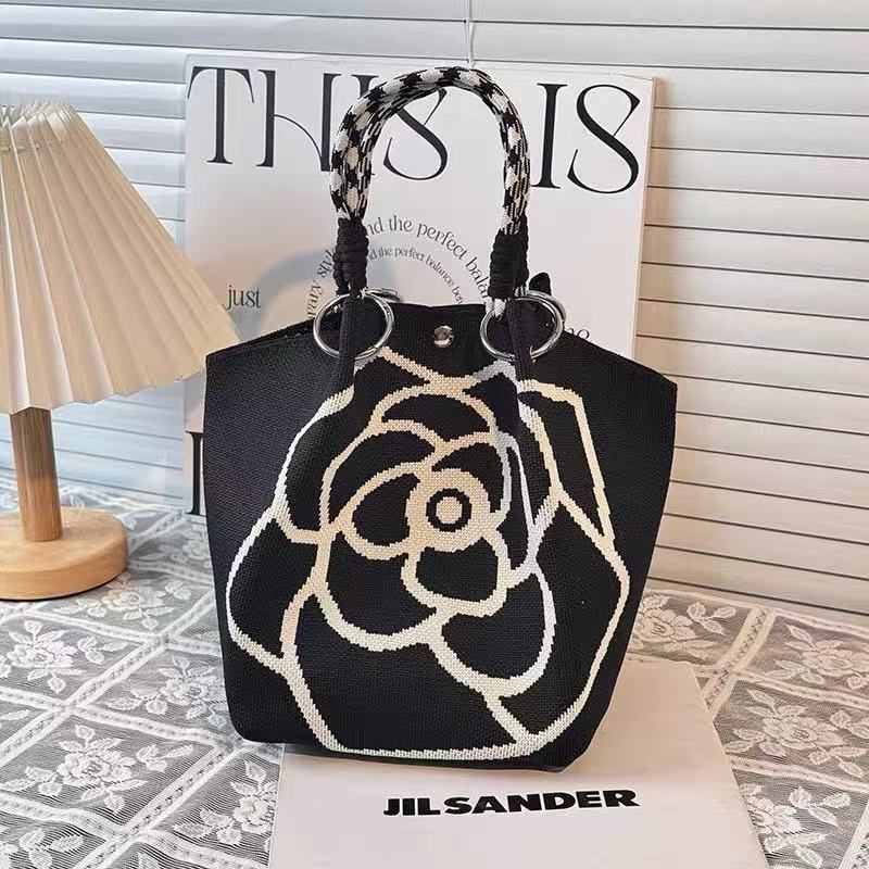 Unique Creative Floral Cartoon Handbag Knitted Bag Commuter Bag Portable Cute Woven Shopping Tote