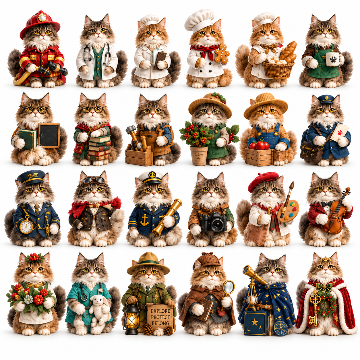 2026 Maine Coon Jobs 24-Day Christmas Countdown Calendar – 24 Unique Career Cat Miniatures, Festive Collector’s Gift for Maine Coon & Cat Lovers