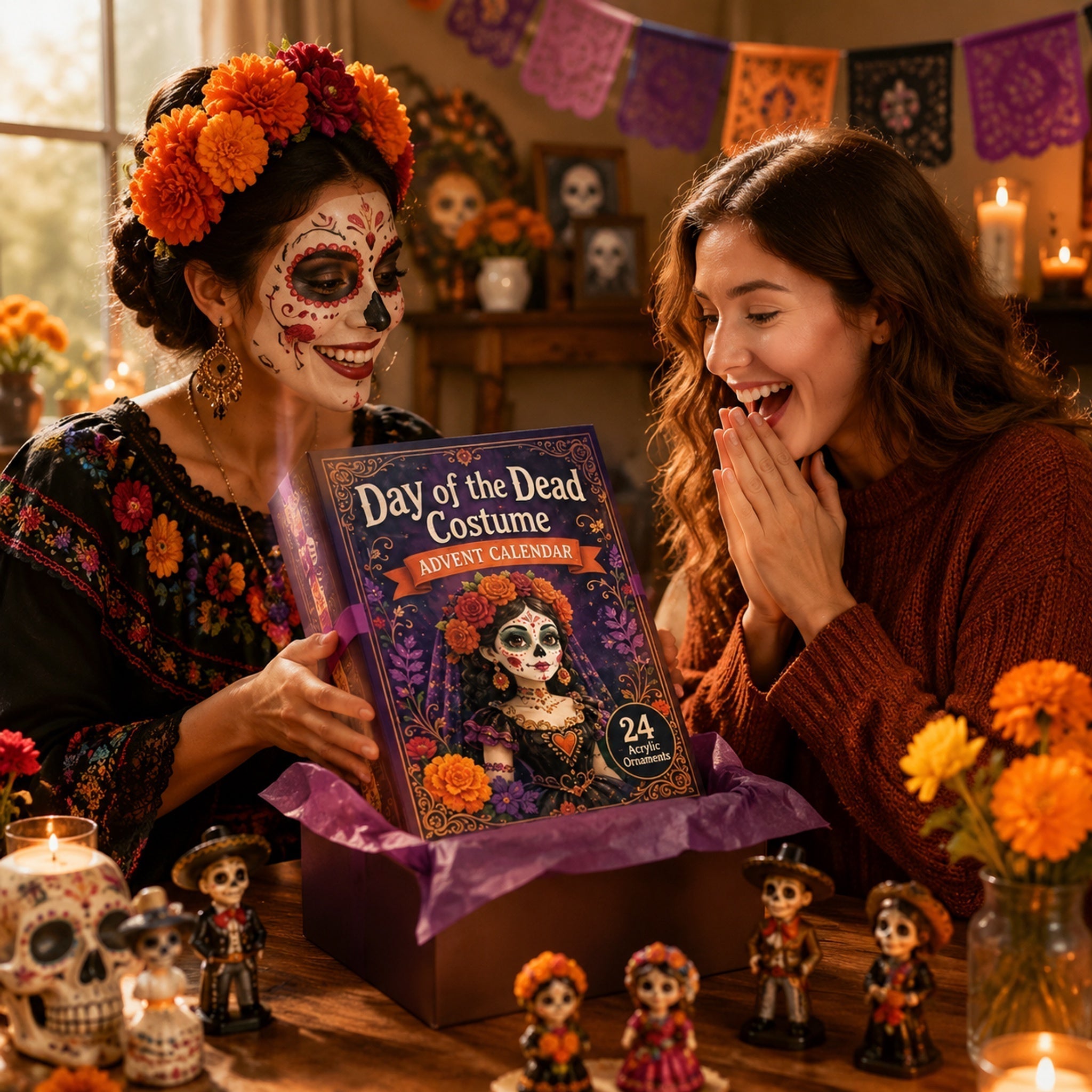 High-quality miniature model✨2026 Day of the Dead Advent Calendar – 24 Days of Mystery Collectible Figurines, Sugar Skull Characters & Festive Holiday Surprises