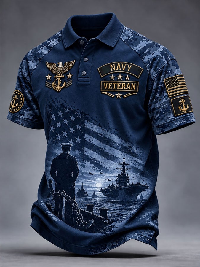 Men's Casual Veterans Day Print Polo Shirt