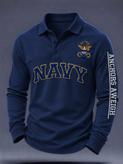 Men's US Veteran Print Long-Sleeve Polo Shirt