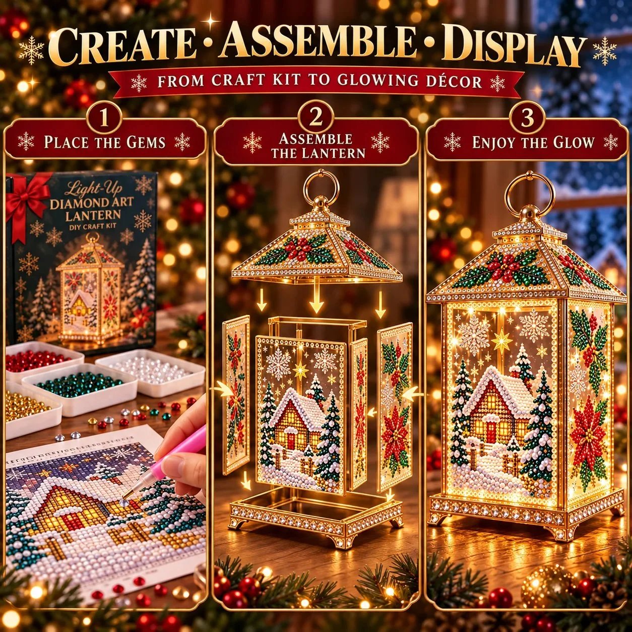 🧘Relaxing & Beginner-Friendly- ✨Christmas Glow (💎DIY Light-Up Diamond Art Lantern)