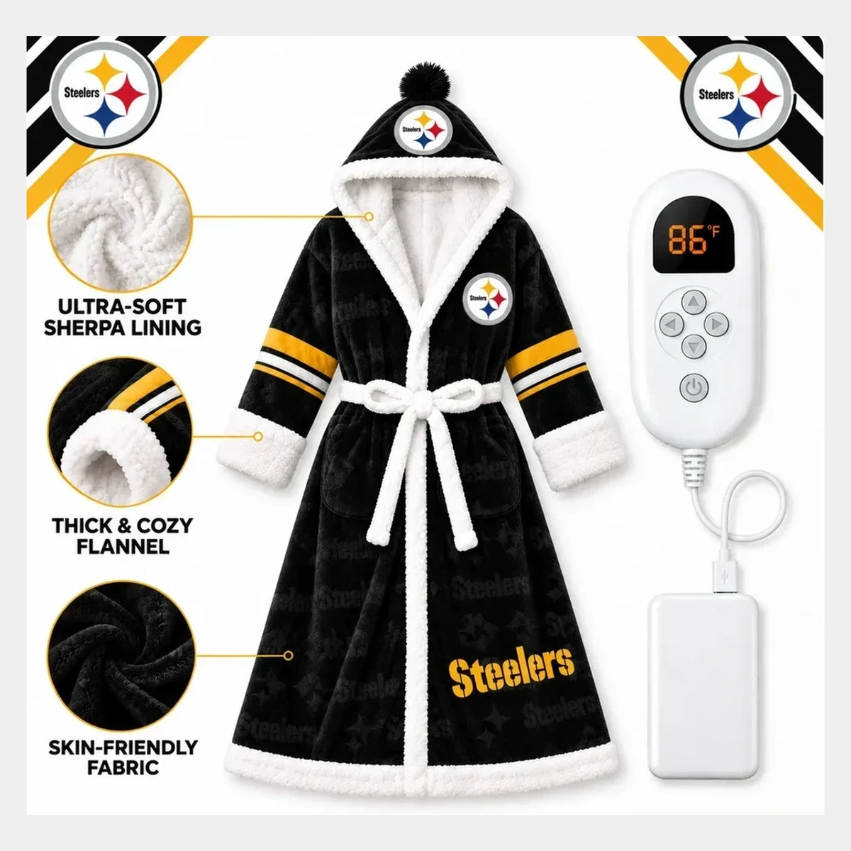 Steelers USB Heated Sherpa Football Robe