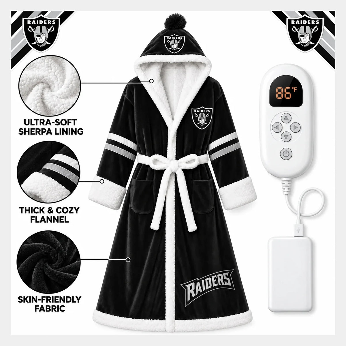 Raiders USB Heated Sherpa Football Robe