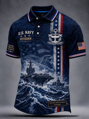 Men's  Retro Veteran Art Print Polo Shirt