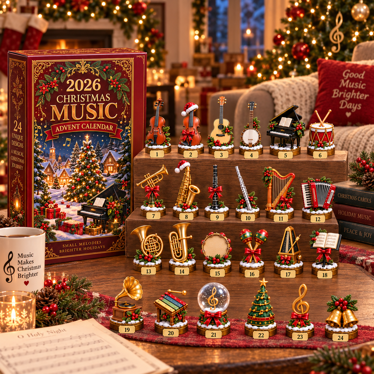 2026 Christmas Music 24-Day Countdown Calendar –  Holiday Collectible Gift for Music Lovers