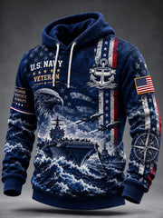 Men's Retro US Navy Art Printed Hoodie
