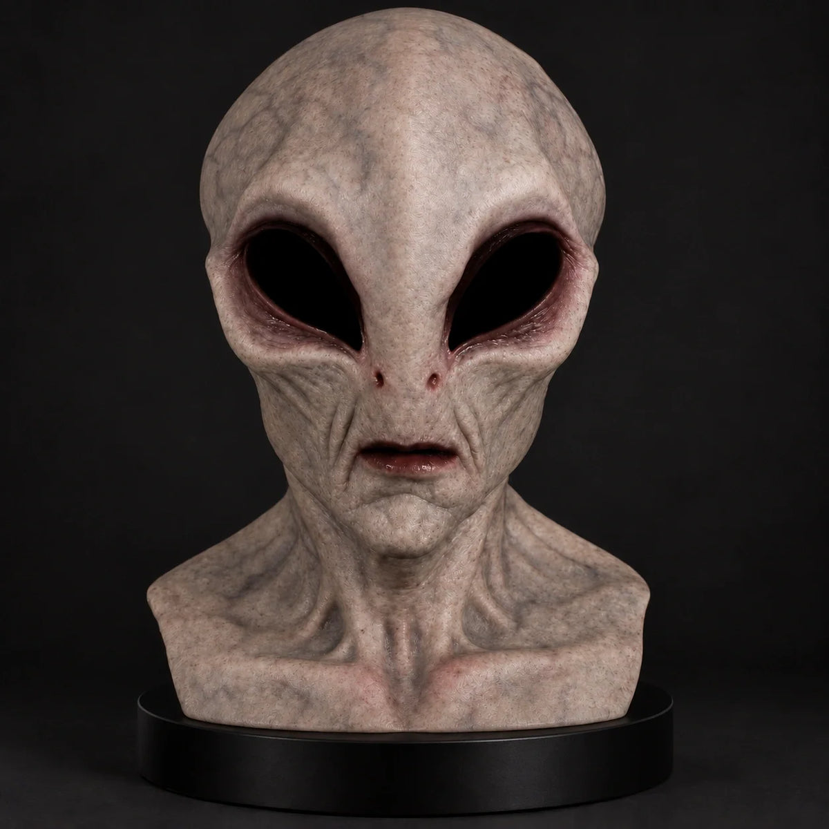 Green-Toned Alien Silicone Mask with Large Black Eyes