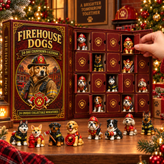 2026 Firehouse Dogs 24-Day Christmas Countdown Calendar – 24 Unique Firefighter Dog Miniatures, Heroic Canine Collector’s Gift for Dog & Firefighter Lovers