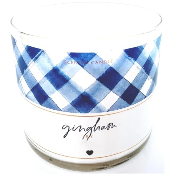 3 Wick Jar Candle 14 oz. White & Blue Gingham