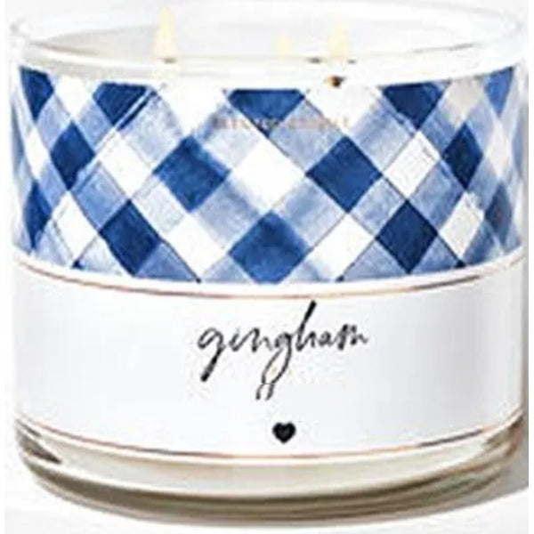 3 Wick Jar Candle 14 oz. White & Blue Gingham