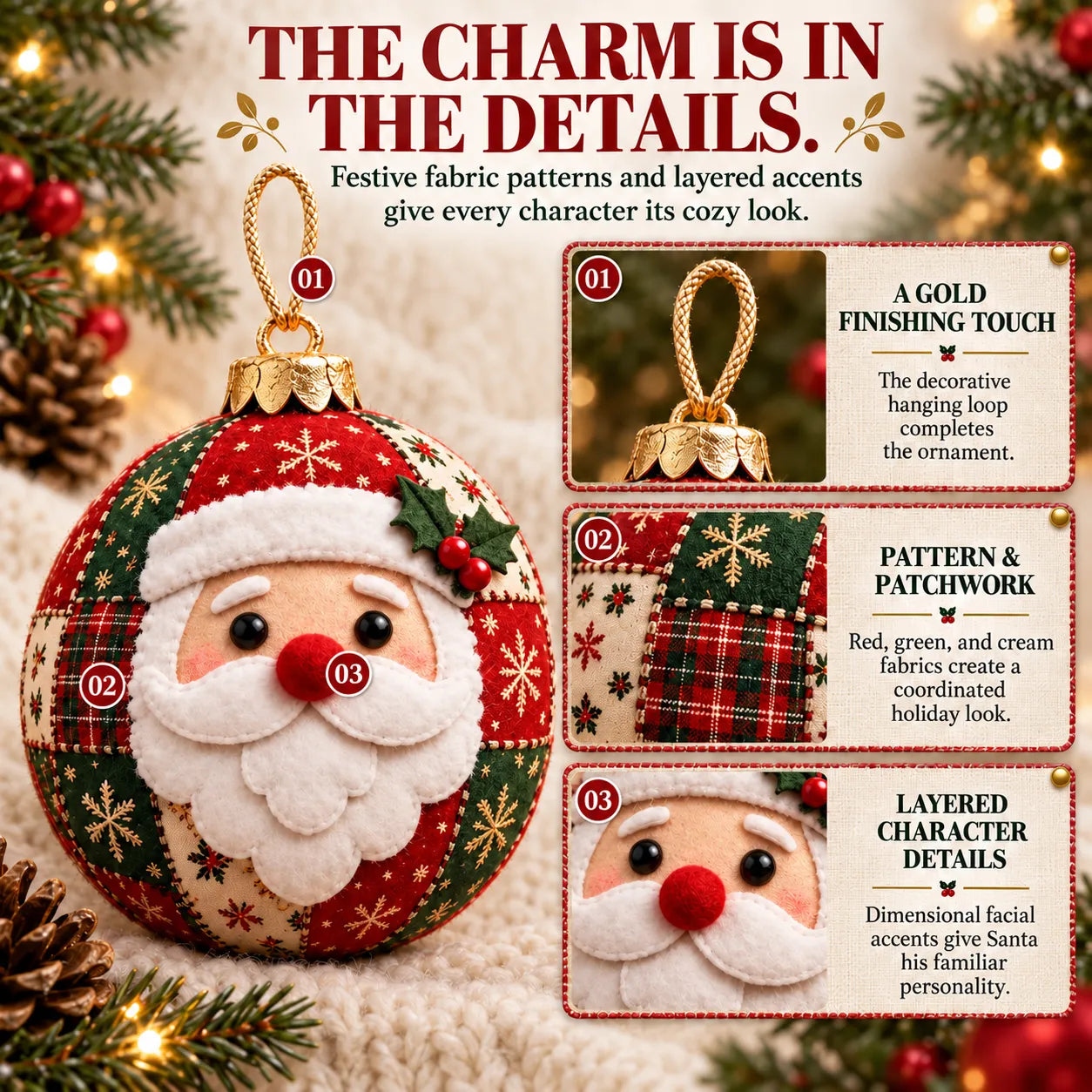 🎄Cozy Patchwork Christmas Ornament Collection-✨Relaxing DIY Craft to Create Stunning Christmas Artwork