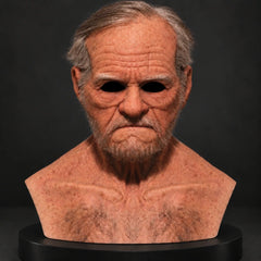 Weathered Elderly Gentleman Silicone Mask with Full Gray Beard
