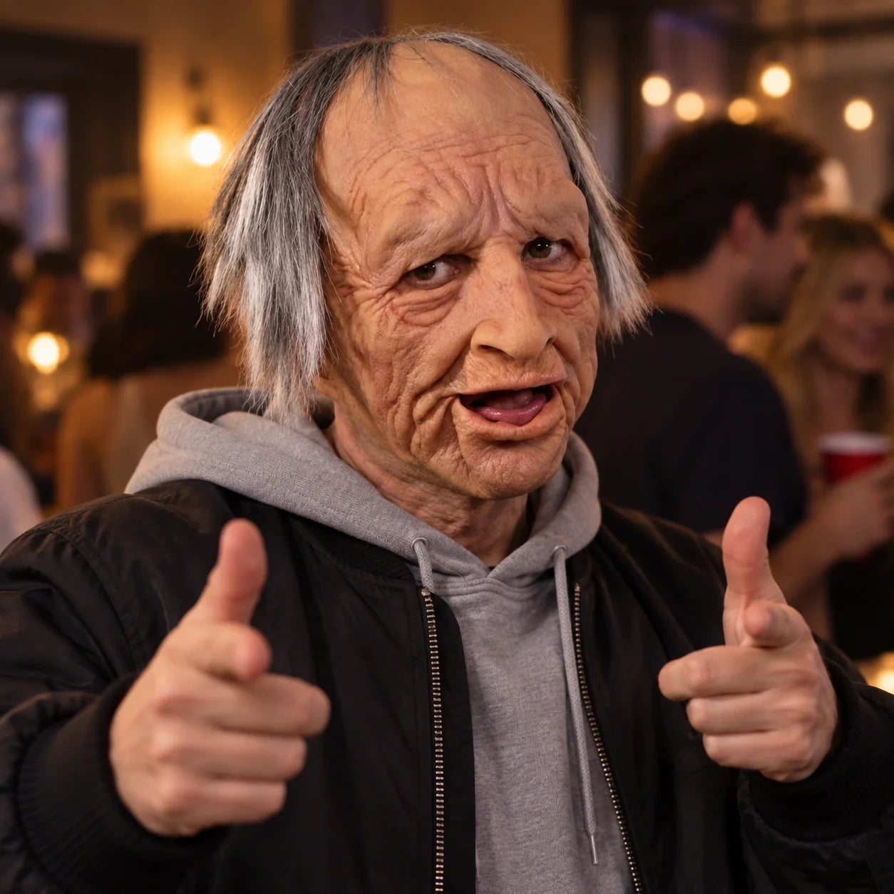 Cheerful Senior Grandfather Silicone Mask with Eyebrow Accents