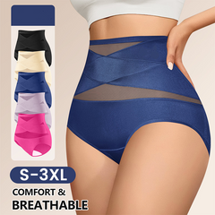 Plus-Size High-Waist Cross Tummy Control Panties